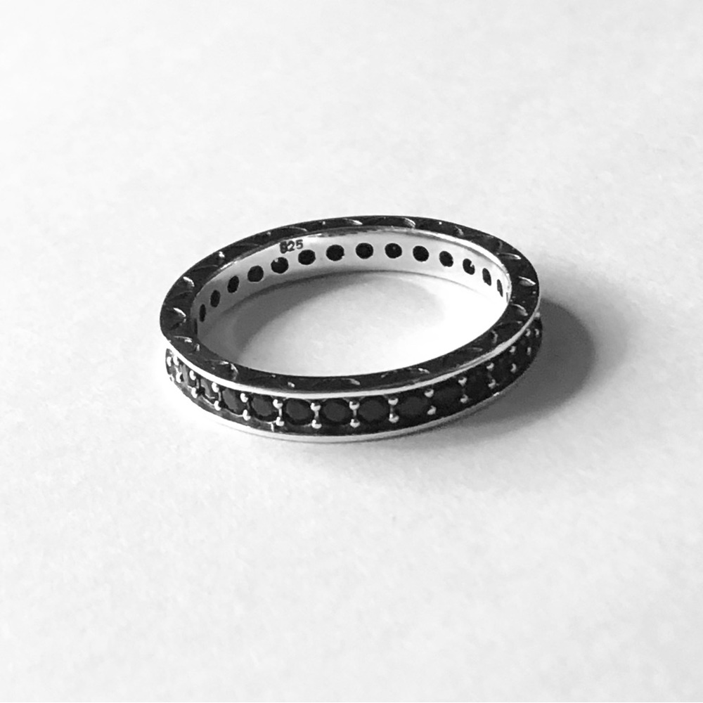 Solid 925 Sterling Silver Black Cz Ring - image 3